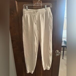 Aerie Cream Sweatpants with Elastic Waistband and Ribbed Cuffs